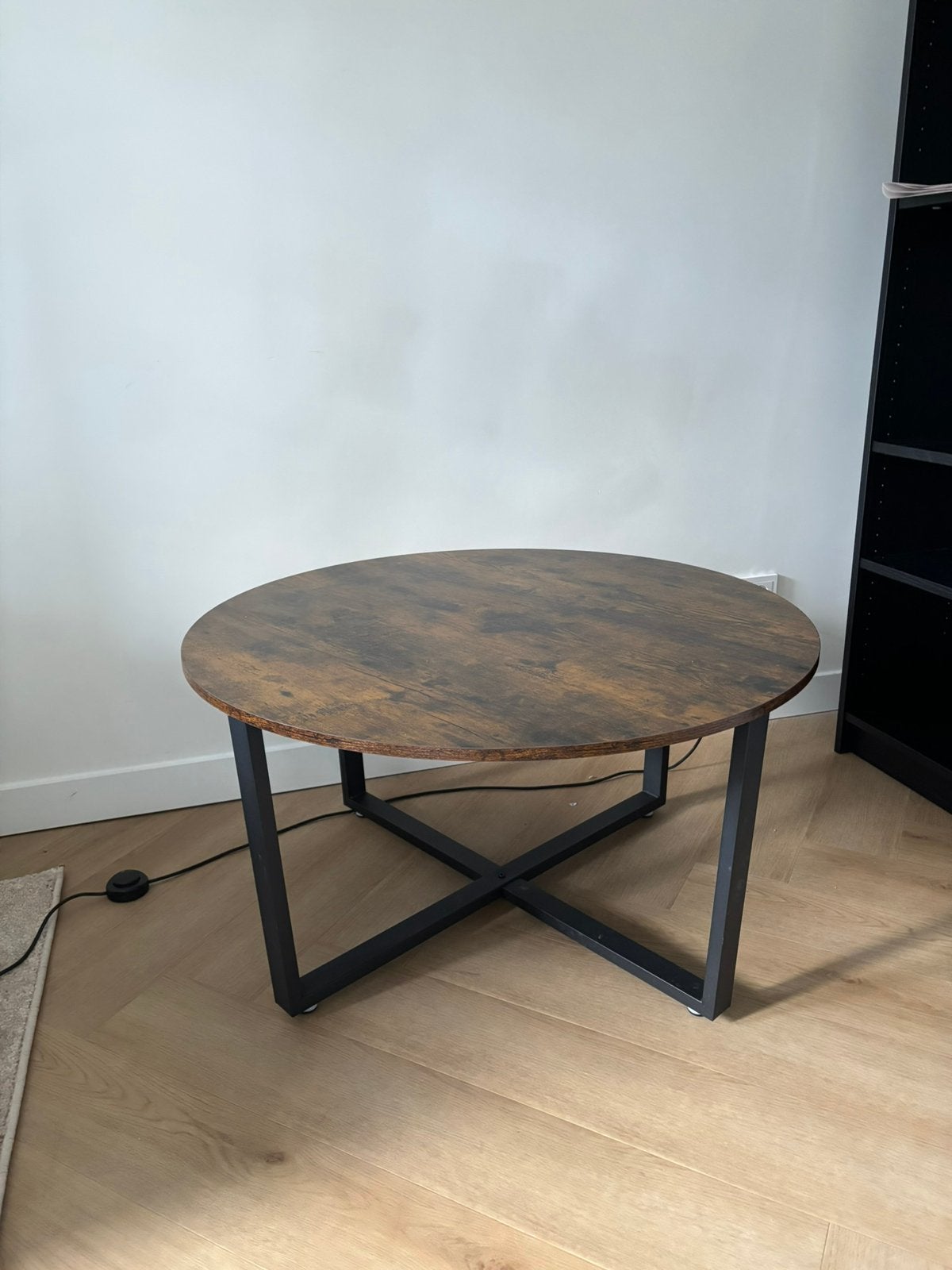 Salontafel hout en zwart staal, Ophalen, Zo goed als nieuw, Rond, 50 tot 100 cm