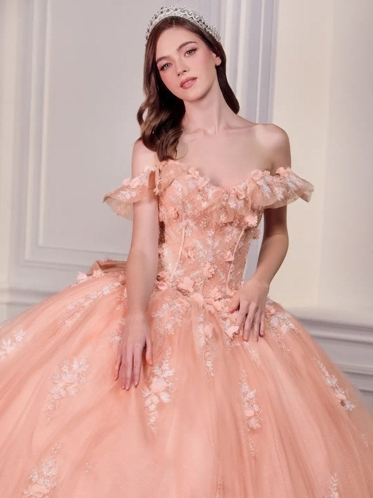Schoudervrije quinceañera-tulebaljurk met bloemenapplicatie, Galajurk, Nieuw, Ophalen of Verzenden, Roze