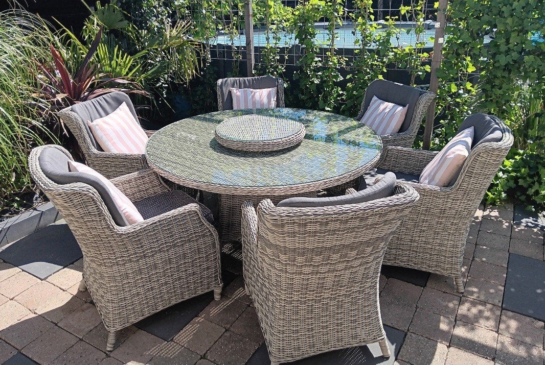 Grote ronde diningset 6 persoons, Ophalen, 6 zitplaatsen, Wicker, Tuinset