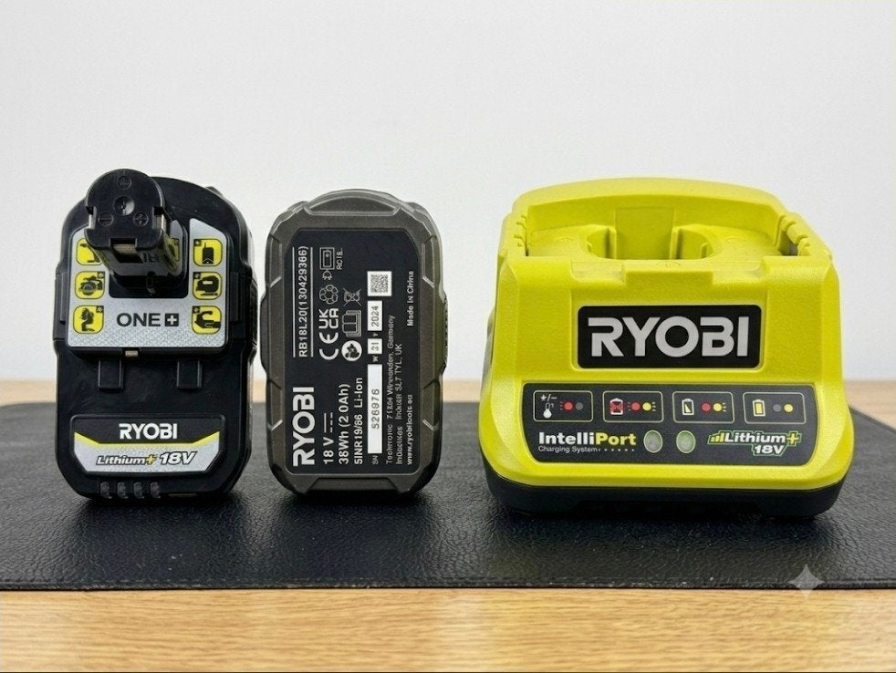 Ryobi ONE+ 18V Accu en Oplader Set (2.0Ah & 2.5Ah), Ophalen of Verzenden, Zo goed als nieuw, Minder dan 400 watt, Overige typen