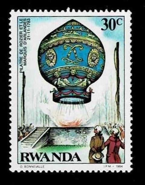 postzegel 1142 Rwanda Ballonvlucht, Ophalen of Verzenden, Overige landen, Gestempeld