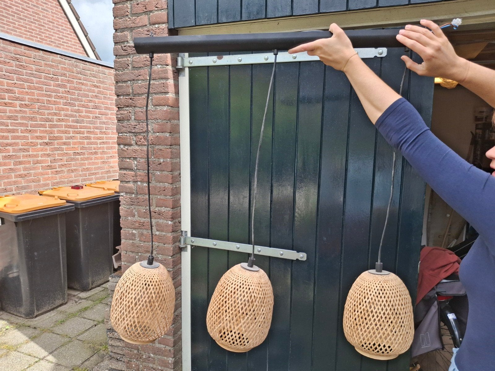 Set van 3 Kwantum bamboe hanglampen, Ophalen, Overige materialen, Gebruikt, Bohemian, Natuurlijk, Modern
