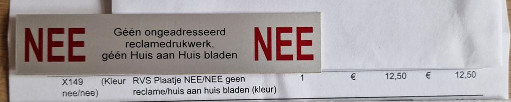 RVS plaatje nee/nee, Ophalen of Verzenden, Nieuw