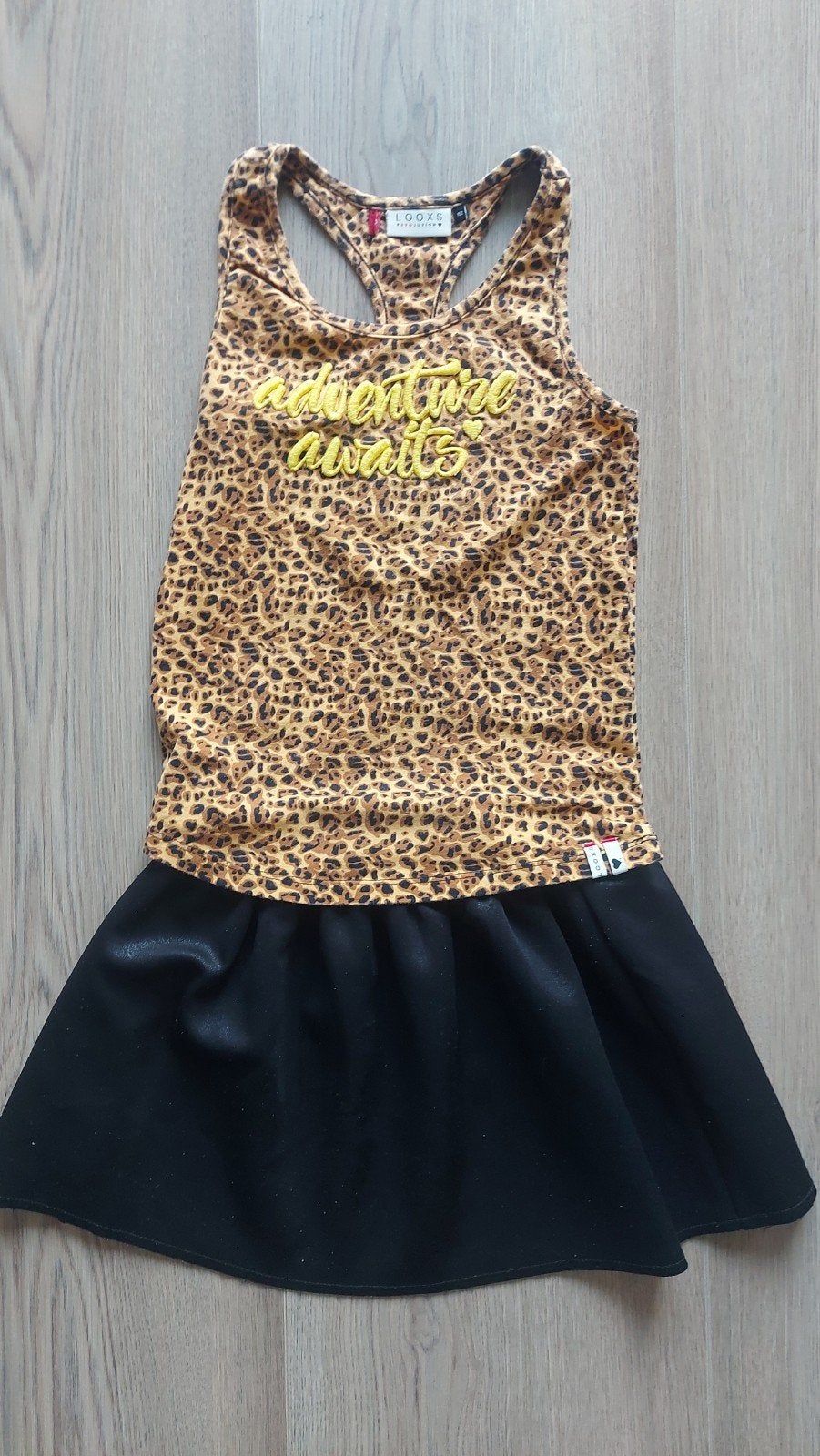 Leopardprint top en zwart rokje voor meisjes maat 146-152, Meisje, LOOXS & TEEN GIRLS, Ophalen of Verzenden, Zo goed als nieuw