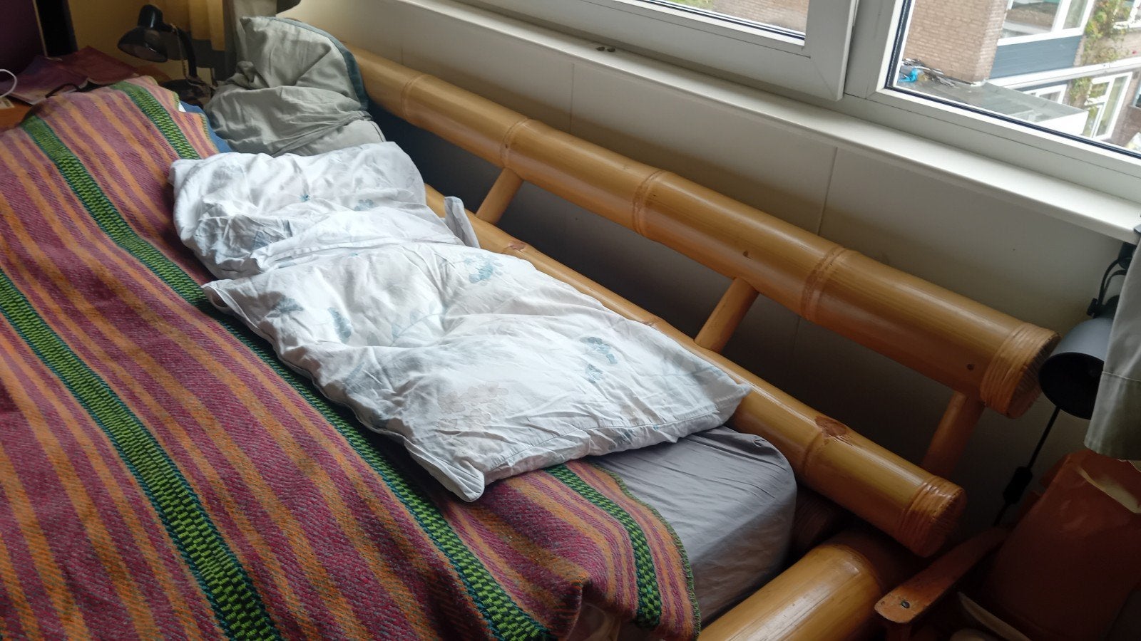 Bamboe bed 180x200, Ophalen, Zo goed als nieuw, Tweepersoons, 180 cm