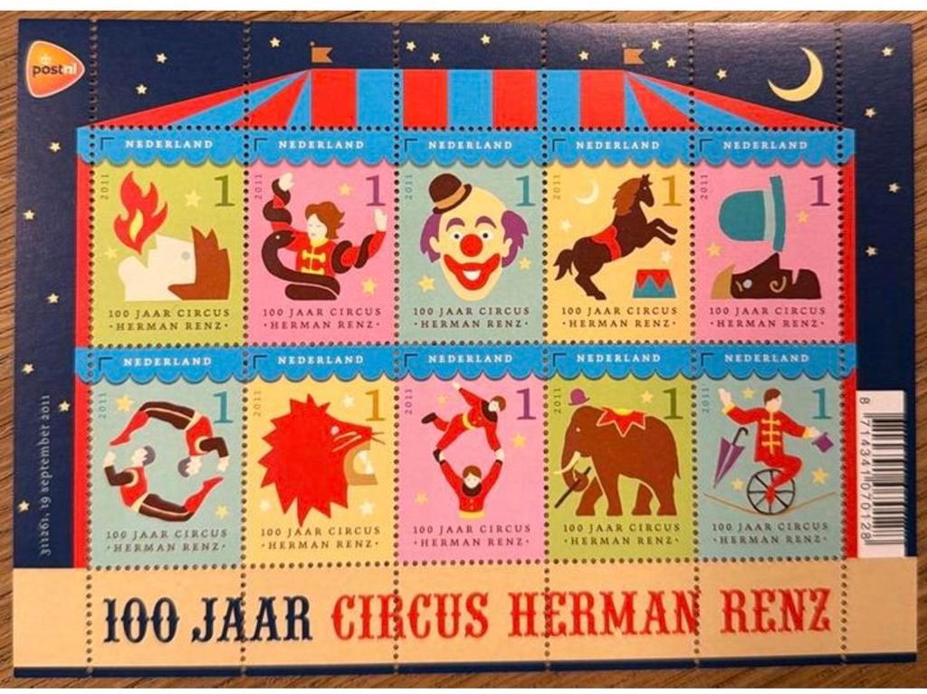 Postzegels pf. 100 jaar Circus Herman Renz. 2011, Ophalen of Verzenden, Na 1940, Postfris