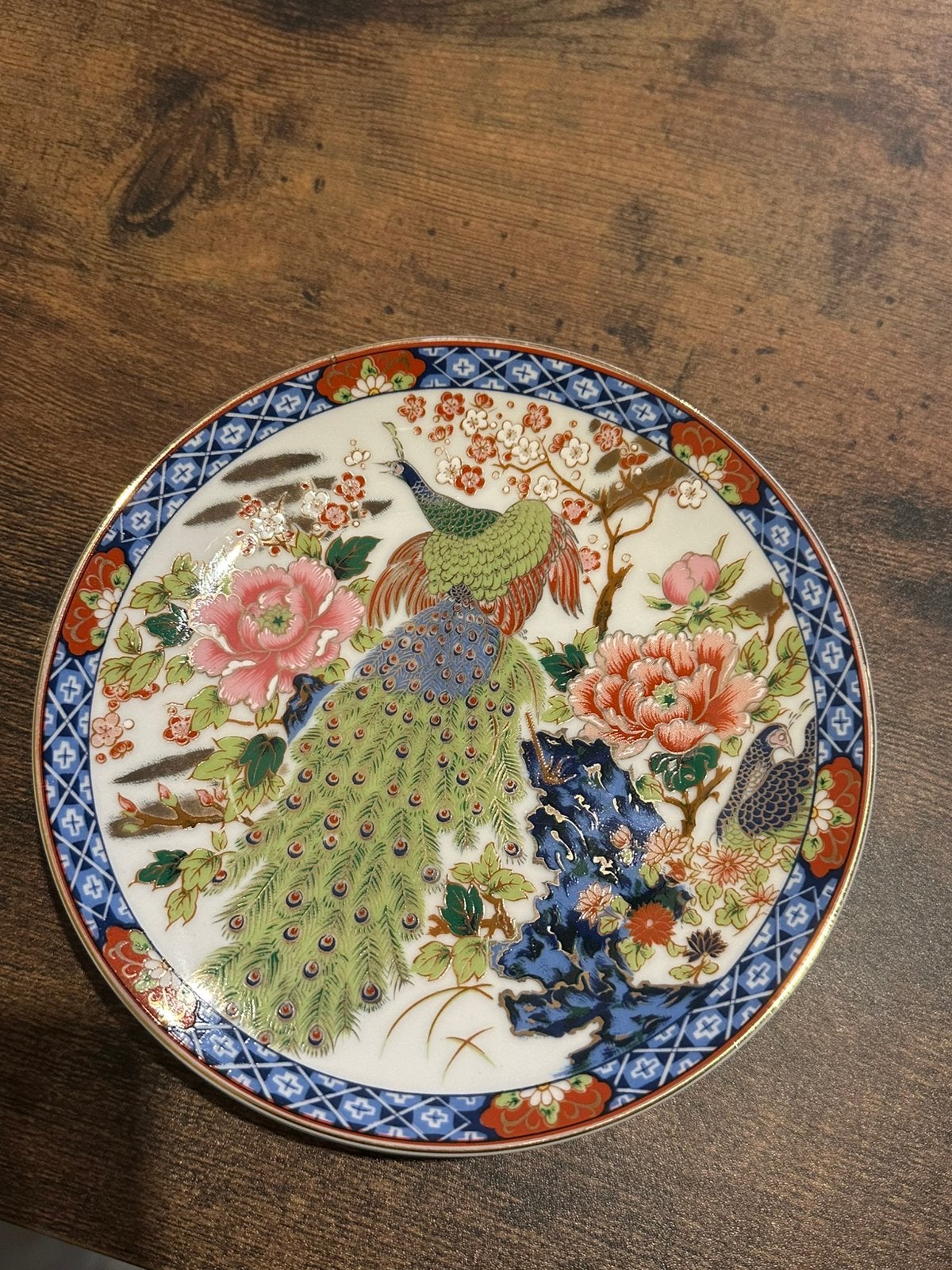 Japans porselein bordje - Pauw en bloesem, Antiek en Kunst, Ophalen