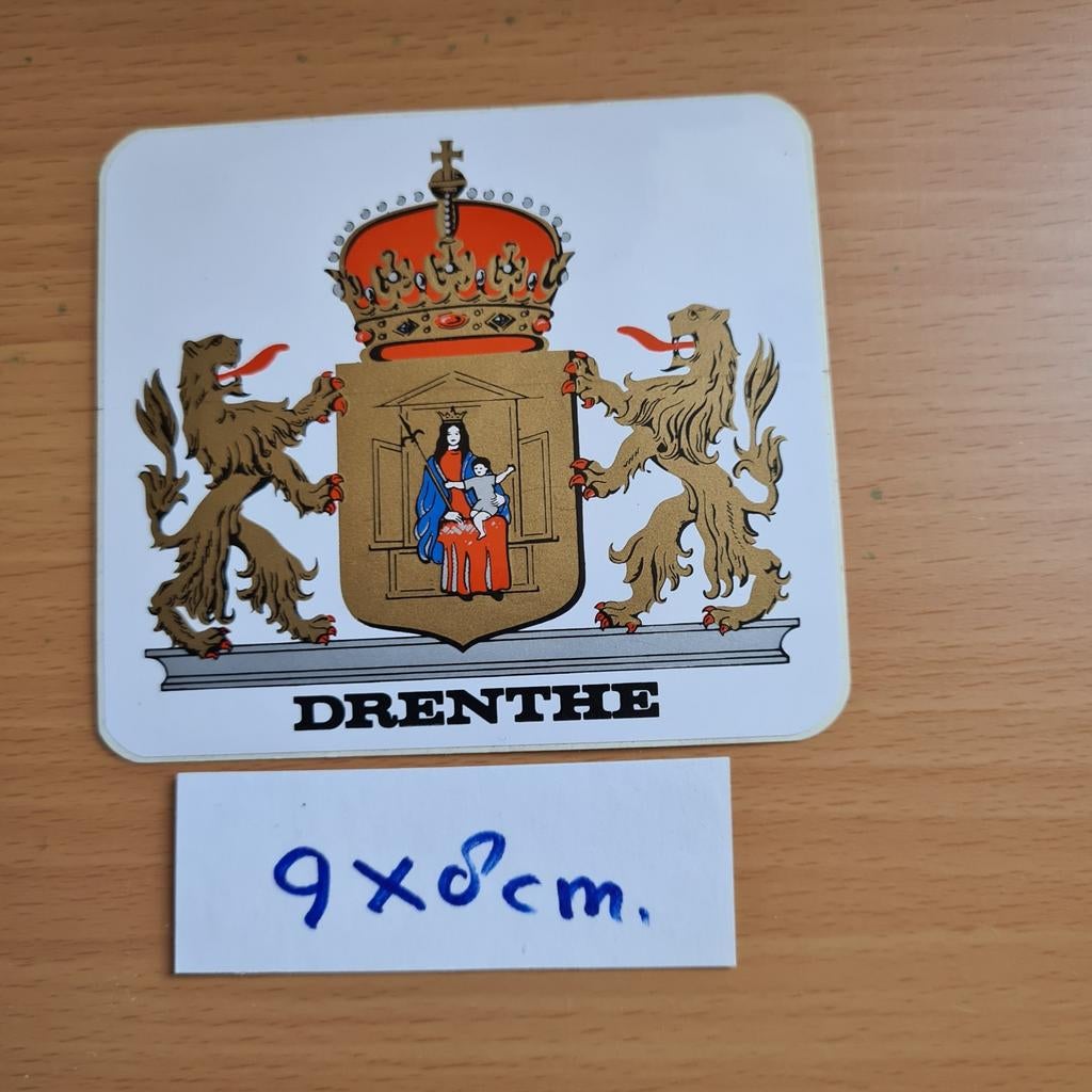Vintage Drenthe Wapen Sticker - 9x8 cm, Ophalen of Verzenden, Gebruikt, Overige typen