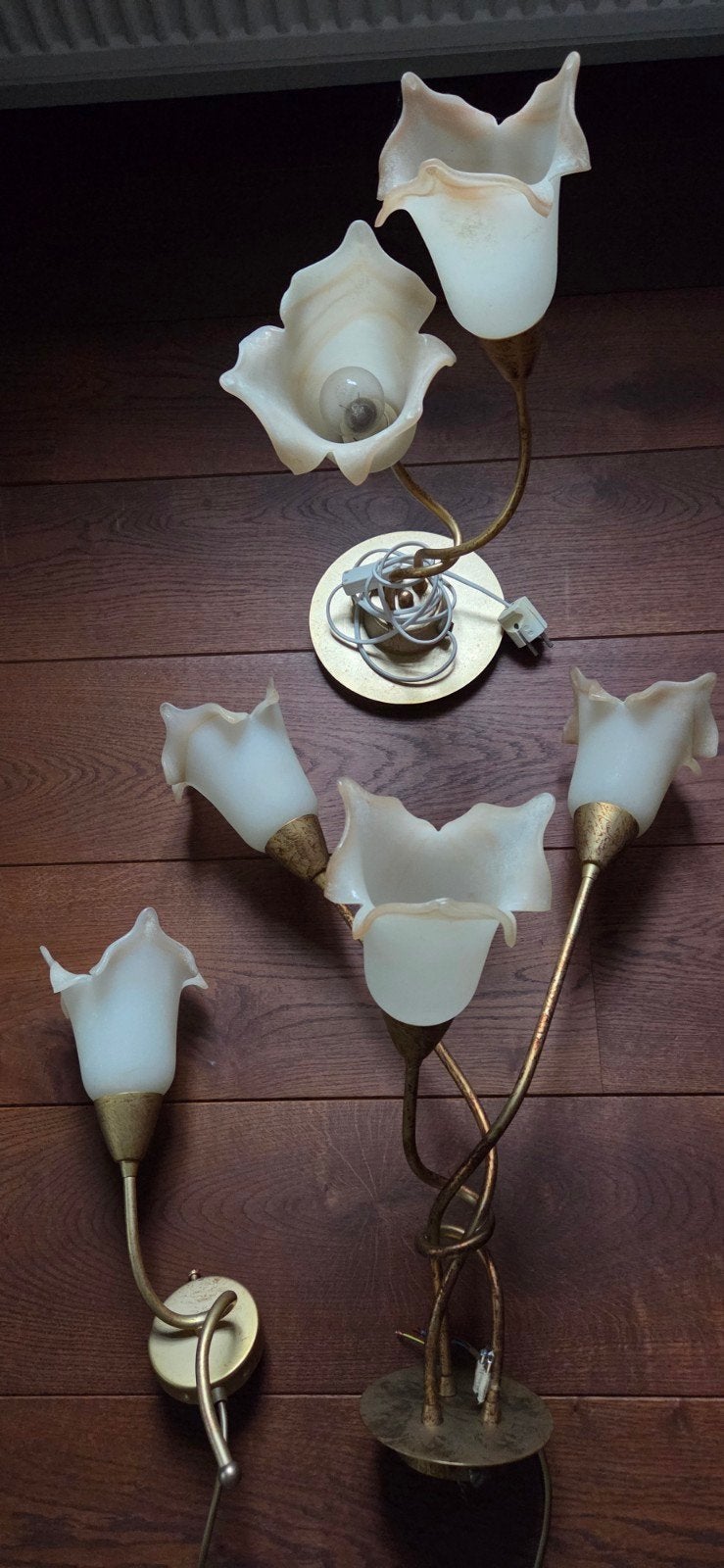 Regency Hollywood Italiaanse lampenset (3x)met Murano kapjes, Ophalen of Verzenden