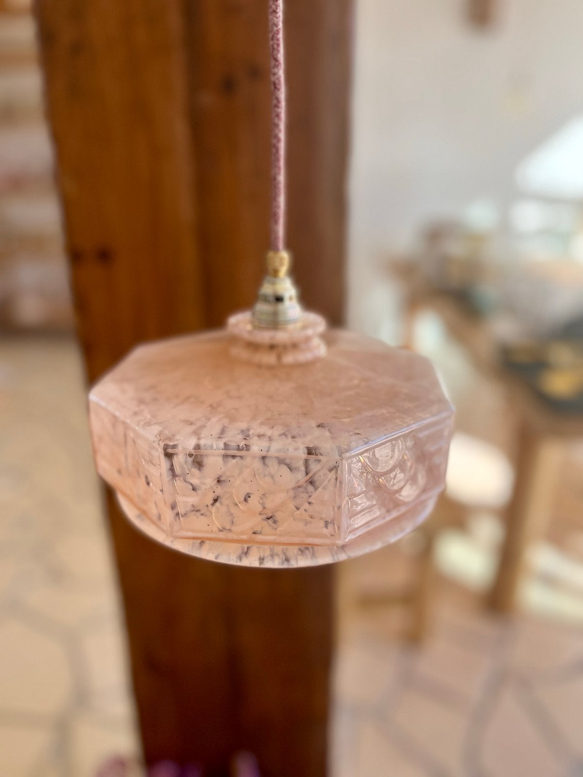 Unieke Roze Clichy Franse handvervaardigde hanglamp, Ophalen of Verzenden