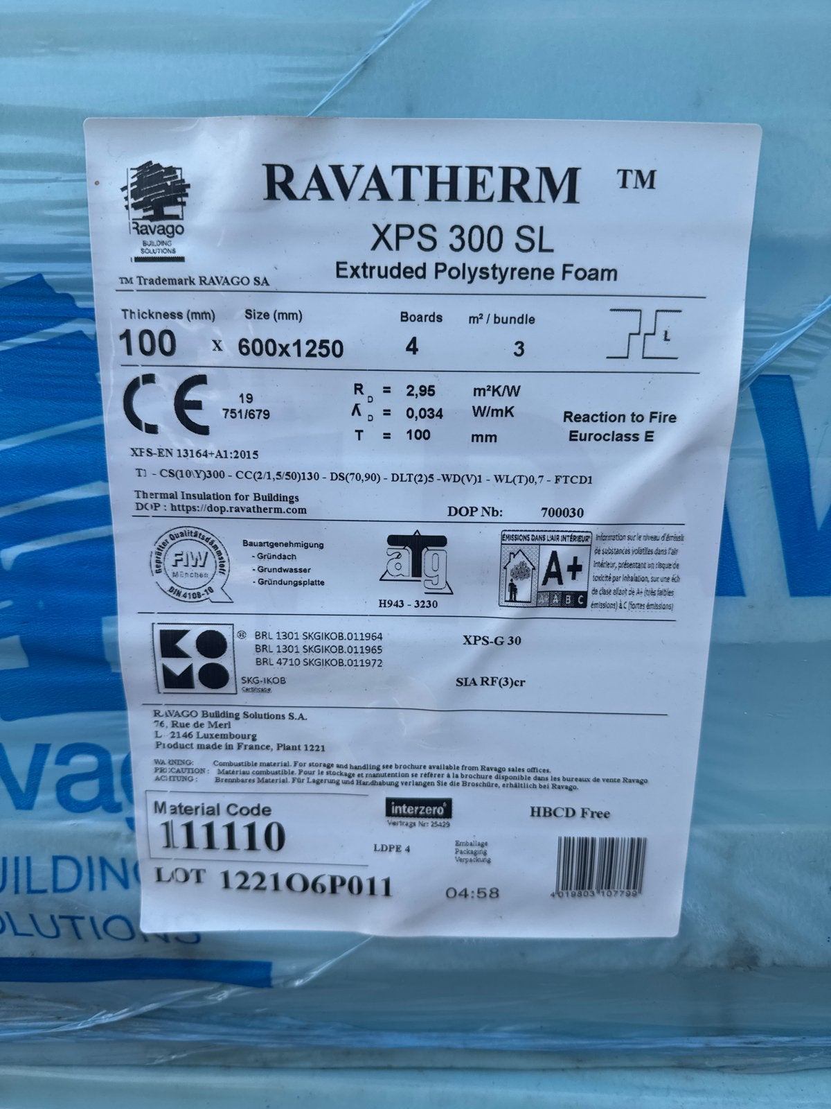 XPS isolatieplaten 6m2 - Ravatherm 100mm dik, Ophalen, Nieuw, 5 tot 10 m², Hardschuim (Pir)