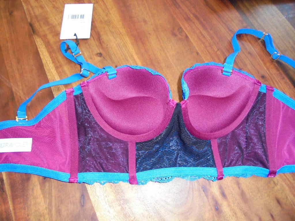 prachtige nieuwe set Bustier BH 70B en tanga broekje L, UltraViolet, Ophalen of Verzenden, Blauw, Setje