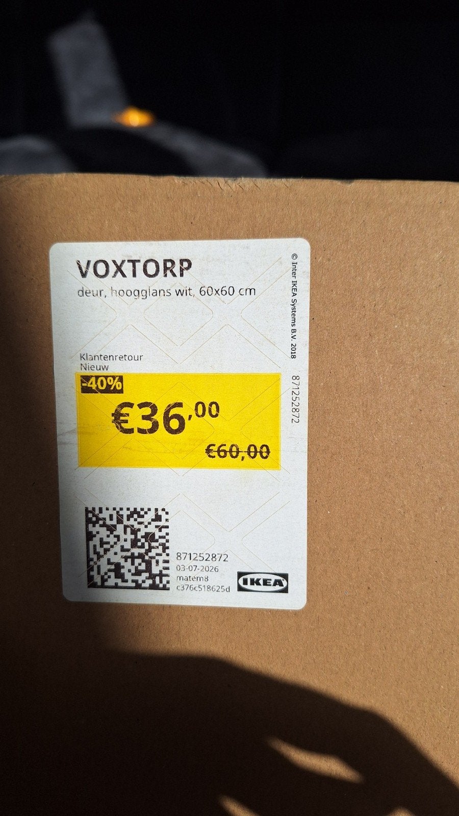 Nieuwe IKEA VOXTORP hoogglans deur 60x60cm, Ophalen