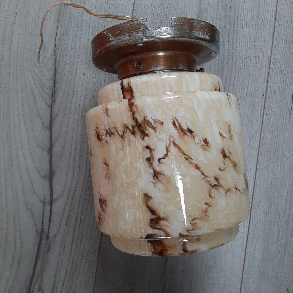 Plafondlamp Art Deco gewolkt / gemarmerd opaline glas, Antiek en Kunst, Ophalen
