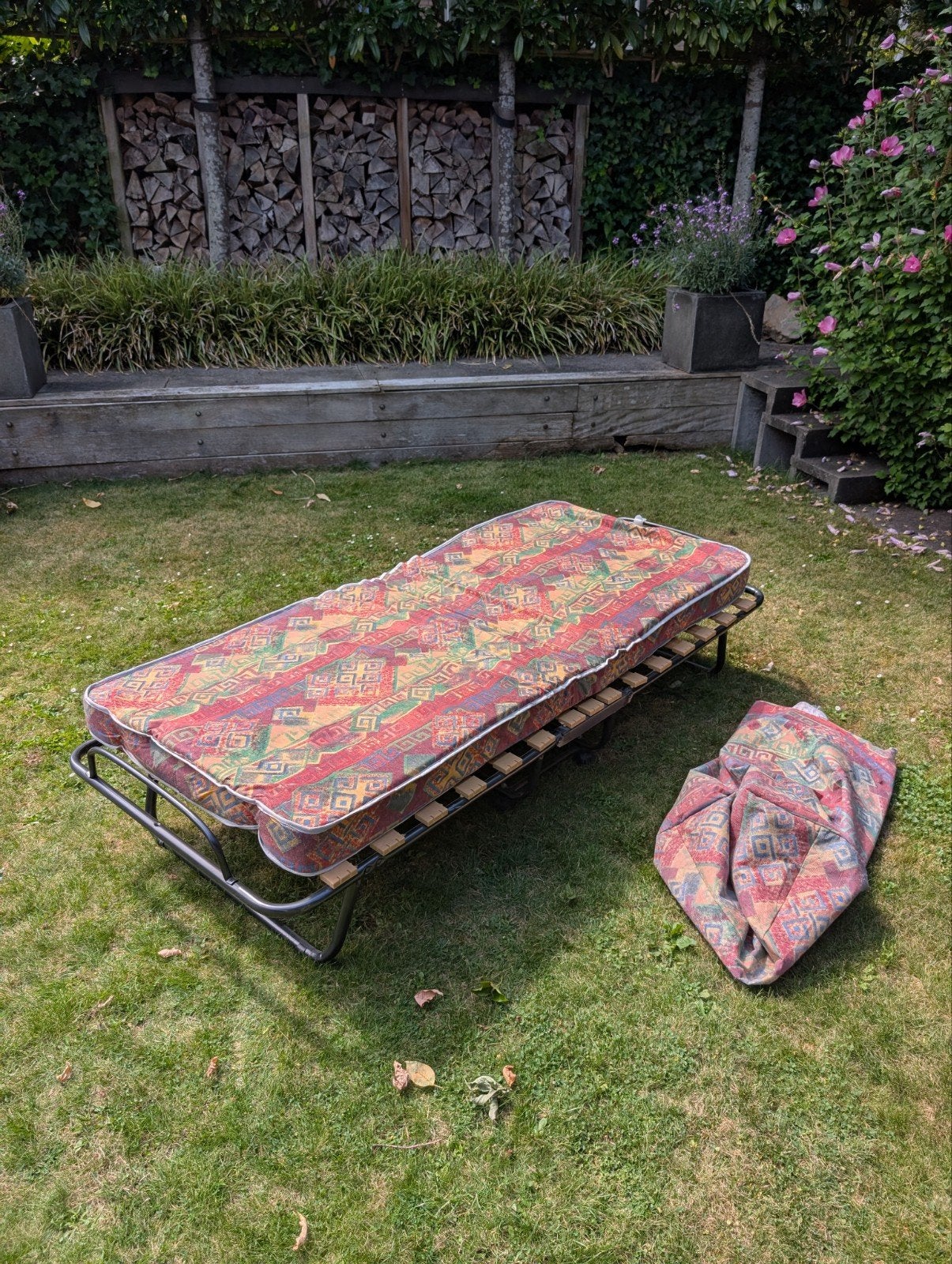Opvouwbaar logeerbed met matras + hoes, 80x180cm, Ophalen, 80 cm, Metaal, Verstelbaar