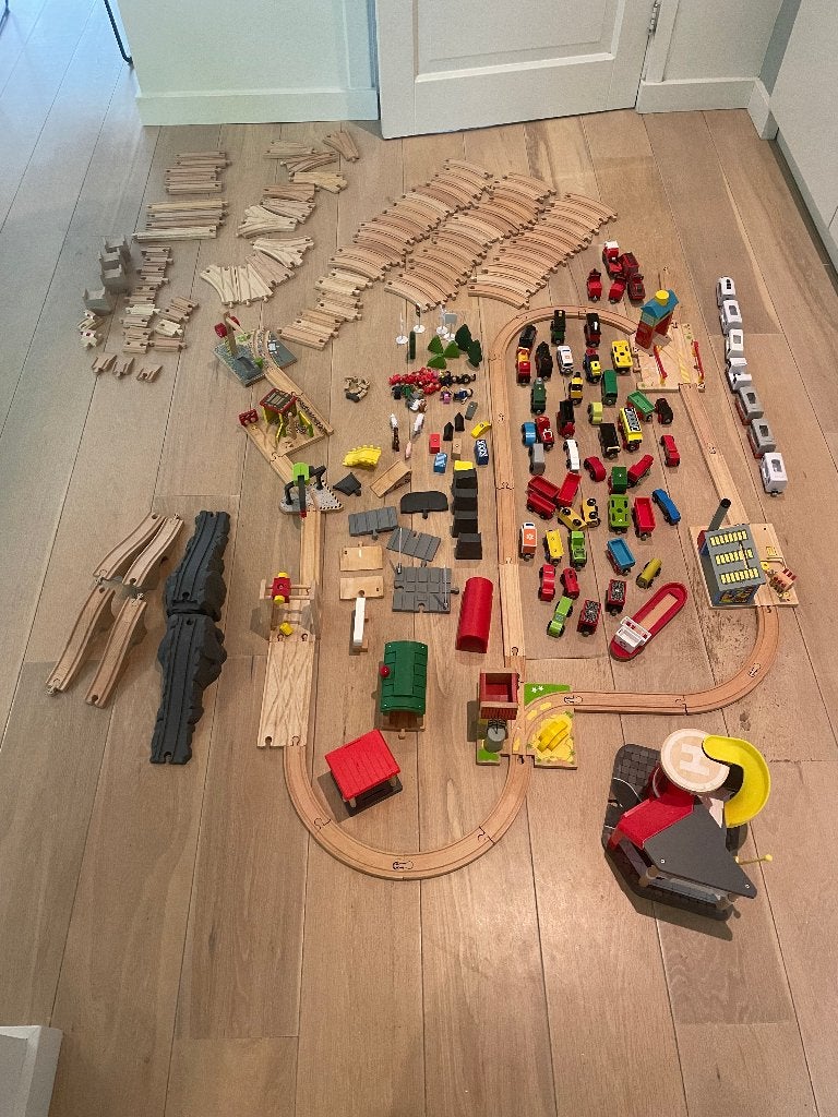 Houten Treinbaan Set (240+ dln) Elektrische Treinen oa Brio, Ophalen of Verzenden, Zo goed als nieuw, Overige typen