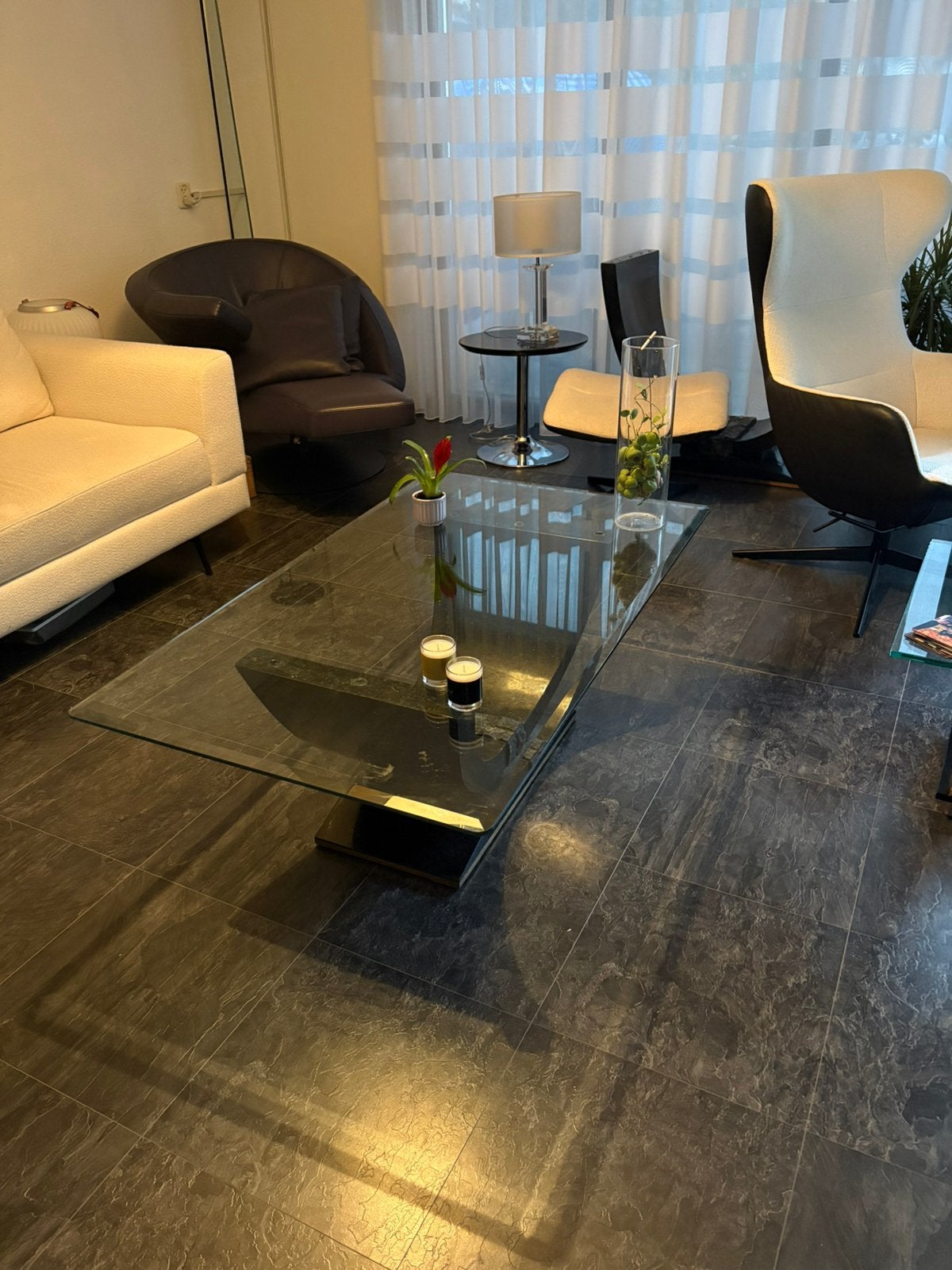 Salon tafel glas, Huis en Inrichting, Tafels | Salontafels, Ophalen, Gebruikt, 50 tot 100 cm, 100 tot 150 cm