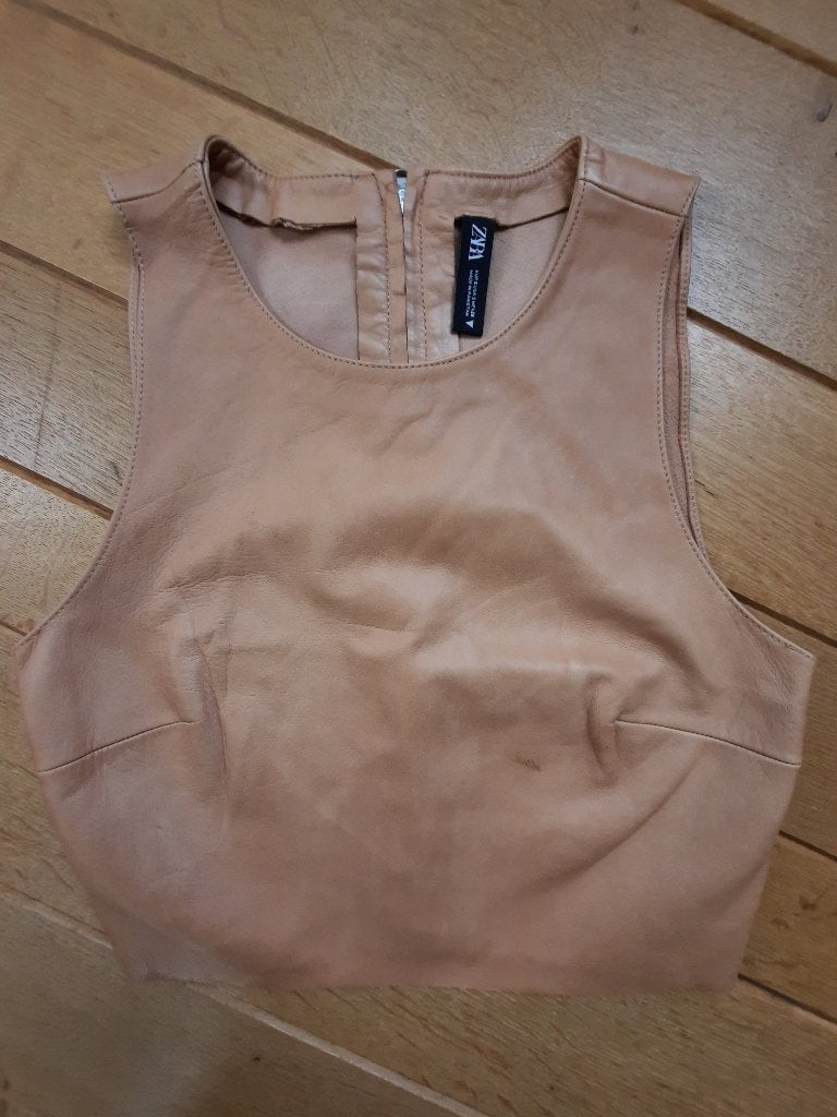 Zara top bloes camel bruin leer maat S - zgan -, Kleding | Dames, Maat 38/40 (M), Bruin, Zara, Ophalen of Verzenden