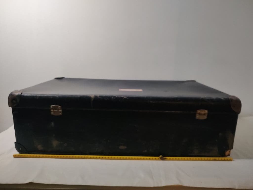K723 VINTAGE blauwe jaren 50 koffer met hoekversteviging, Overige materialen, Gebruikt, 45 tot 55 cm, Onbekend