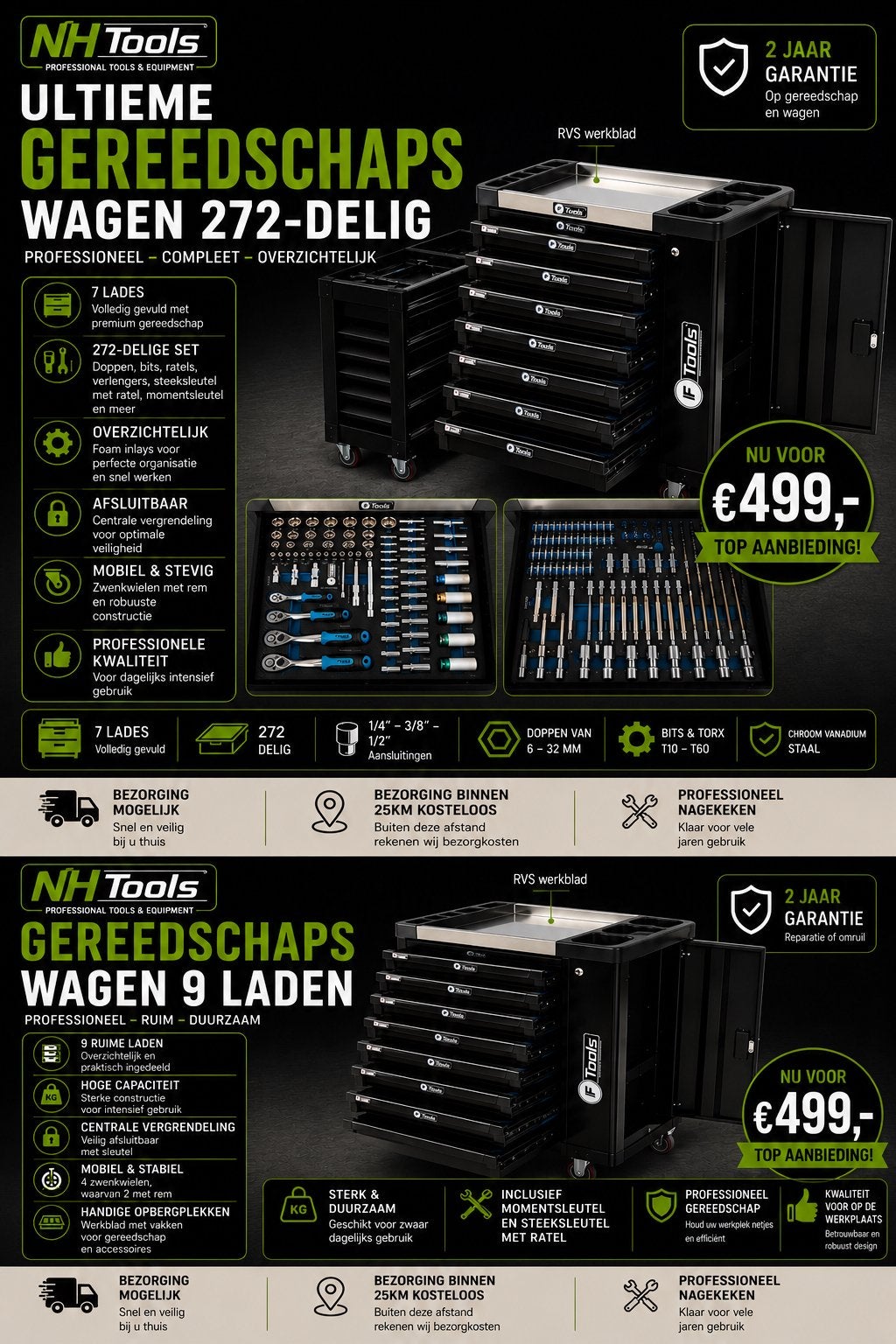 F Tools XXL Gereedschapswagen 7 Lades Gevuld RVS Blad, Ophalen of Verzenden, Nieuw, Gereedschapsopslag, Overige merken