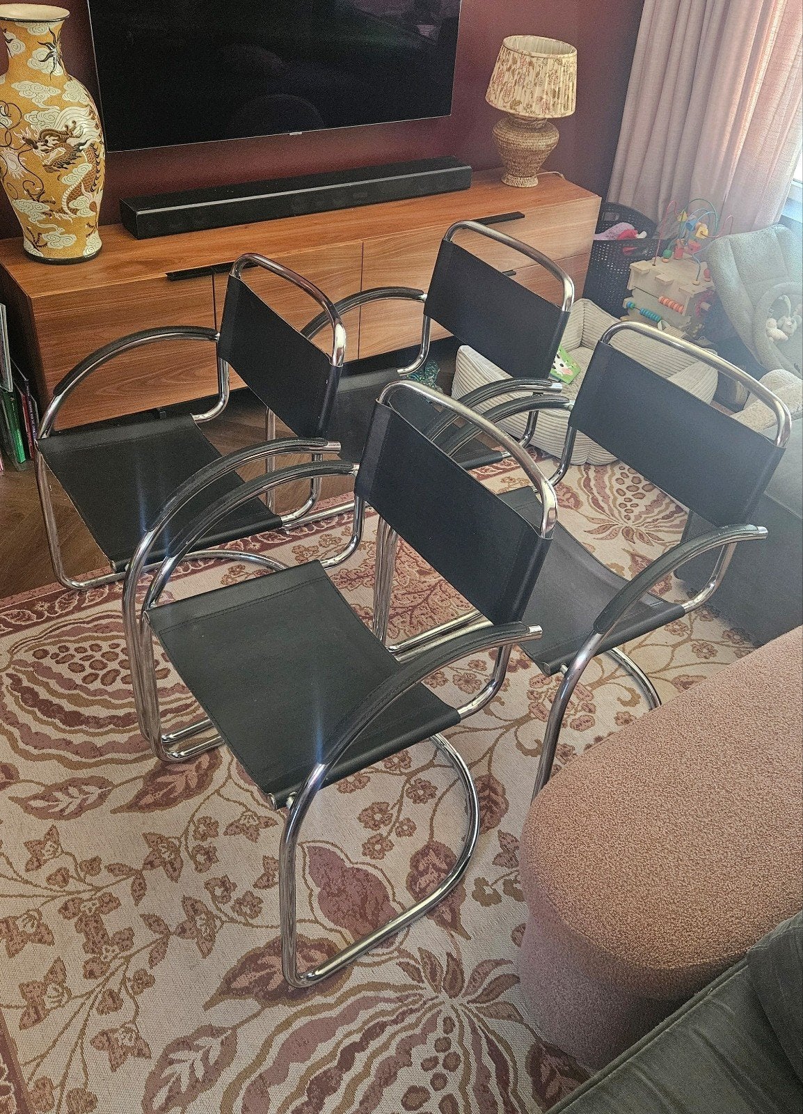 vintage bauhaus stoelen set 4, Huis en Inrichting, Stoelen, Gebruikt, Zwart, Leer, Ophalen of Verzenden