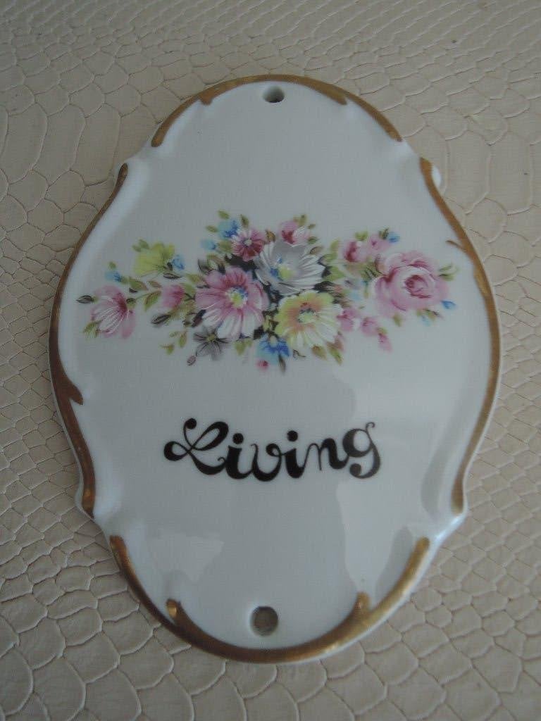 Porseleinen deurbordje "Living", Ophalen of Verzenden