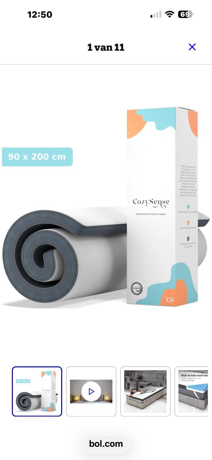 Cozy sense matras topper 90x200, Ophalen, Zo goed als nieuw, Eenpersoons, 90 cm