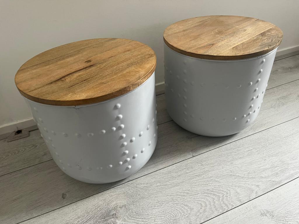 Bijzettafel/nachtkastje wit metaal, Ophalen, Minder dan 45 cm, Minder dan 55 cm, Metaal of Aluminium