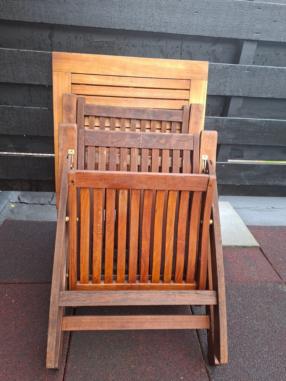 Teakhouten Tuinstoelen (Hammersley Collection) + tafel, Ophalen, Gebruikt, Teakhout, Verstelbaar