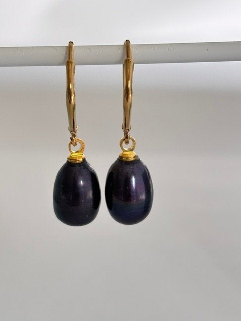 Parel Oorbellen Zuidzee Zwarte Aubergine Parels 14K, Sieraden, Tassen en Uiterlijk, Hangers, Zwart, Nieuw, Ophalen of Verzenden