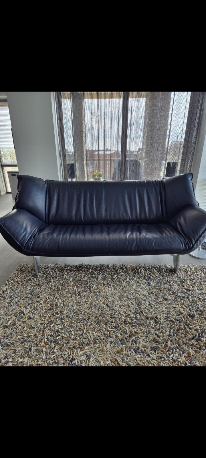 Leolux Gavia 3-zitsbank - Zwart leer, zo goed als nieuw, Huis en Inrichting, Ophalen, Zo goed als nieuw, Leer, Modern design