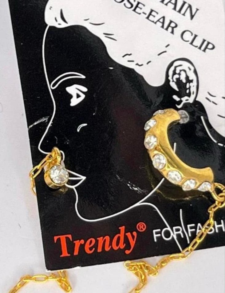 Goudkleurige Oorbel & Neuspiercing Set - Trendy Fashion, Ophalen of Verzenden, Nieuw, Overige materialen, Neuspiercing