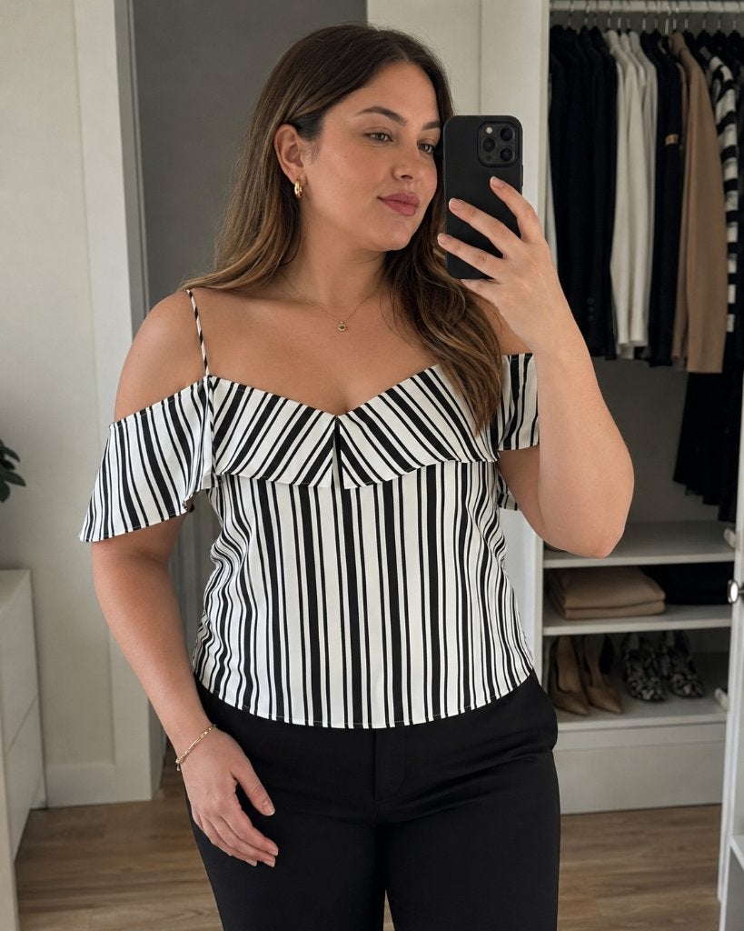 Karen Millen top maat 40/42 – zwart-wit gestreept, Maat 38/40 (M), Karen Millen, Verzenden, Wit