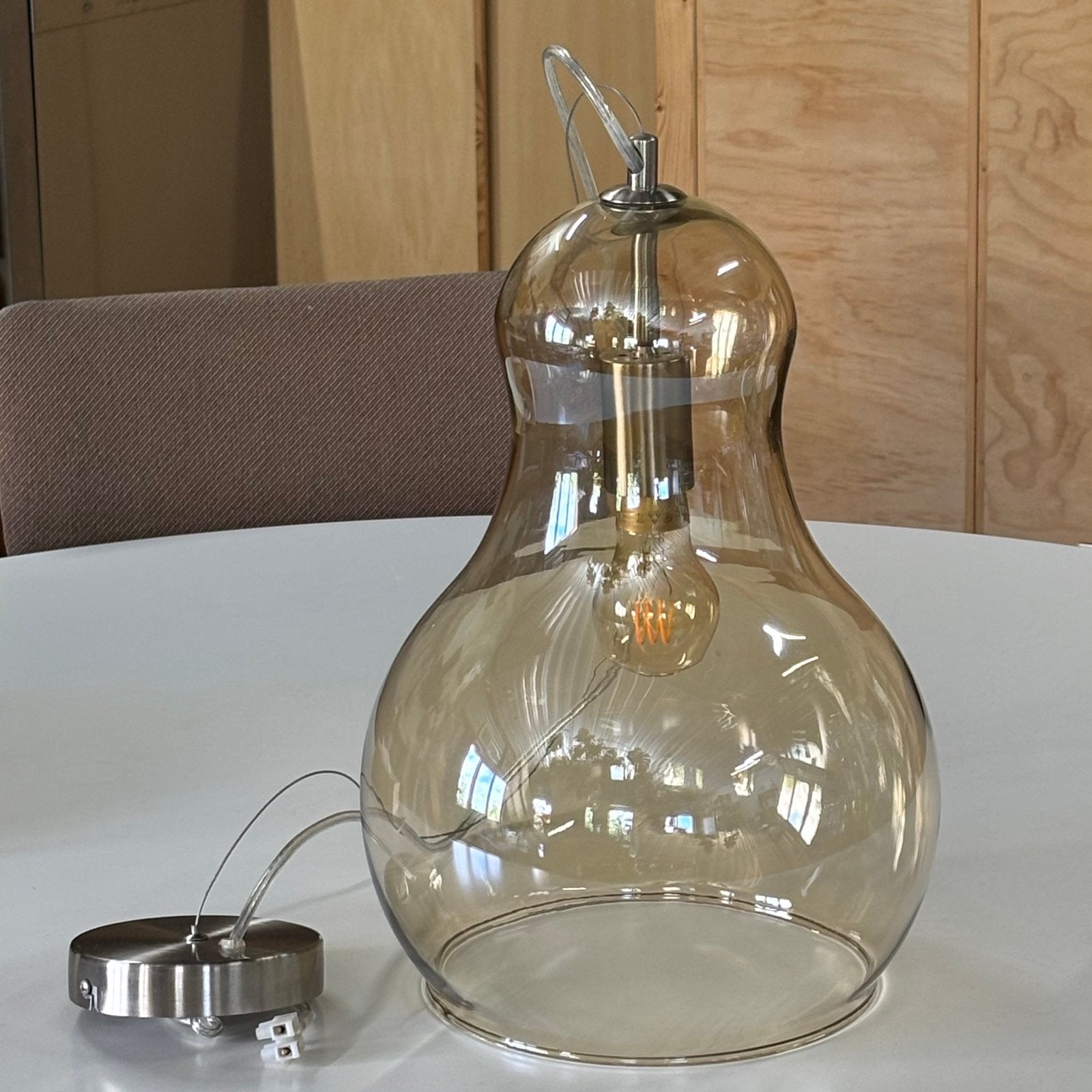 Hanglamp van glas, Huis en Inrichting, Lampen | Hanglampen, Ophalen, Zo goed als nieuw, Glas