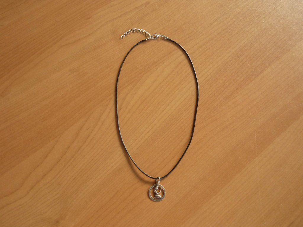 Zwarte touw ketting zilverkleurige ronde hanger maagd Virgo, Ophalen of Verzenden, Nieuw, Zilver, Overige materialen