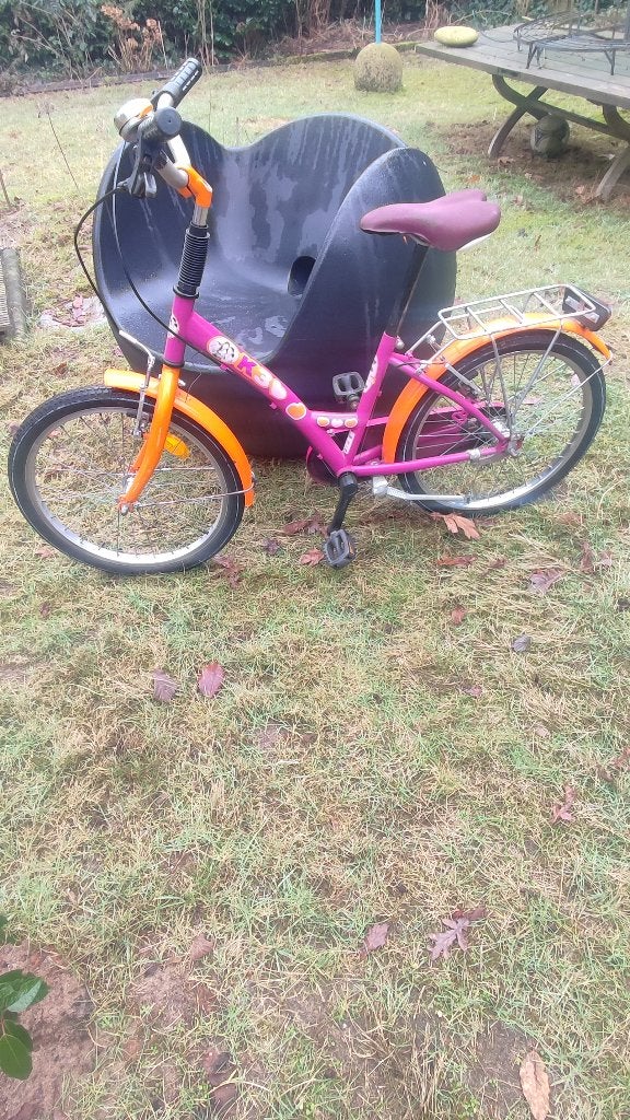 Kinderfiets meisjes K3 in oranje en fuchsia kleur, 20 inch, Ophalen, Gebruikt, K3, Terugtraprem