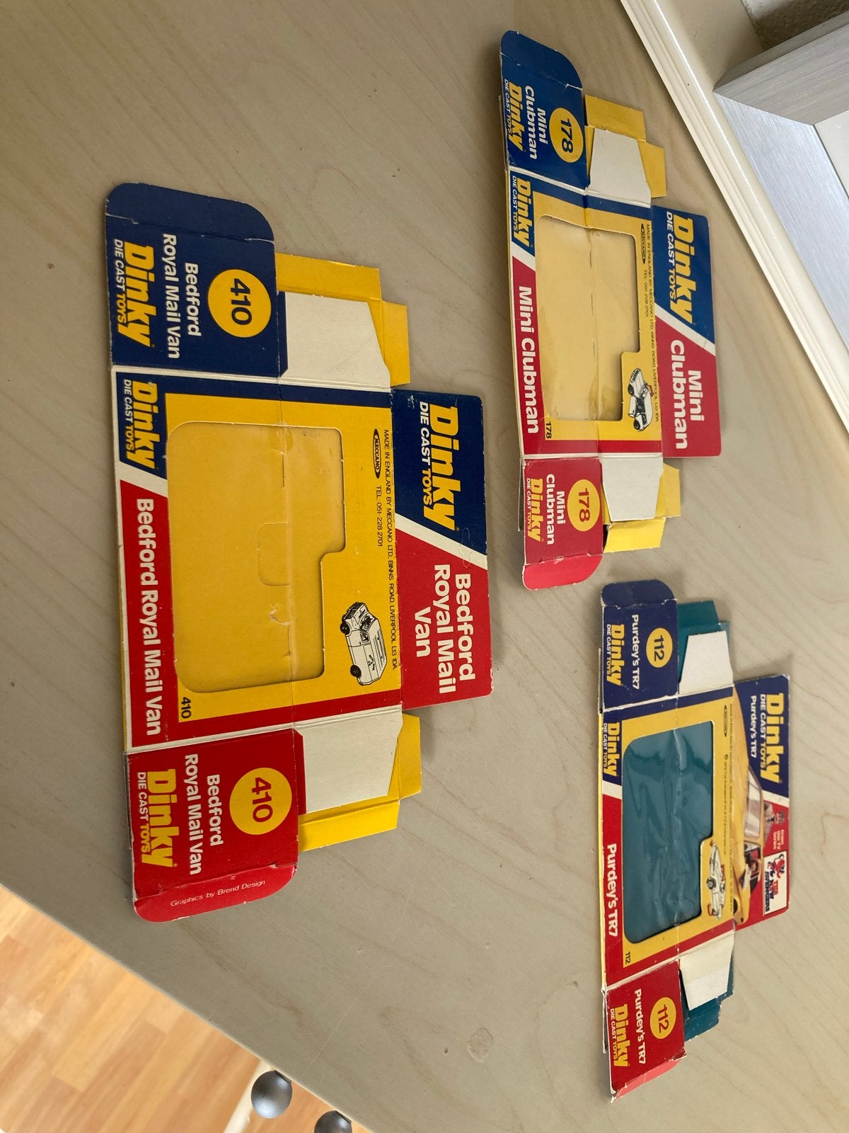 3x Lege Dinky Toys Doosjes: Mini Clubman, Bedford, Triumph, Ophalen of Verzenden, Zo goed als nieuw, Auto