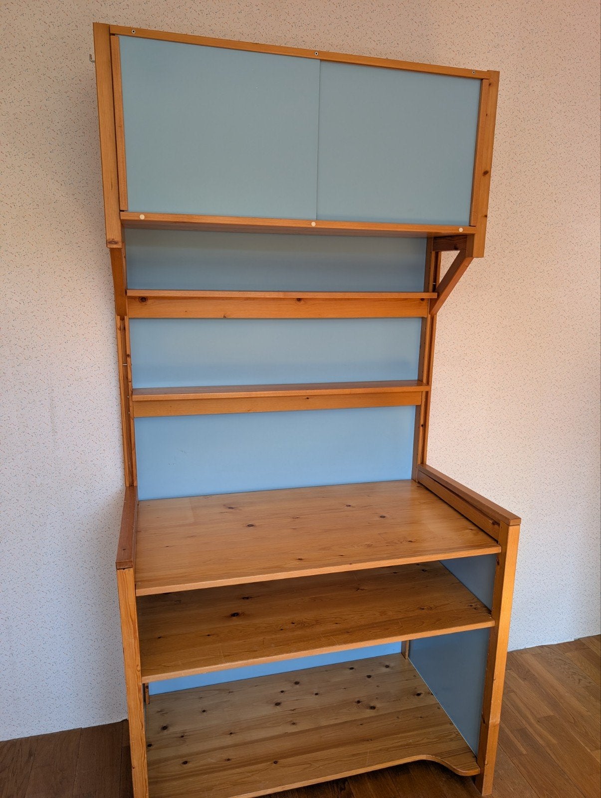 Lundia rek/bureau blauw (BxDxH = 104x60x208), Ophalen, Met plank(en), Gebruikt, 200 cm of meer