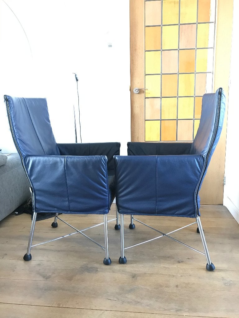 Set van 2 Montis Chaplin design stoel blauw modern leer, Huis en Inrichting, Ophalen, Blauw, Leer, Nvt