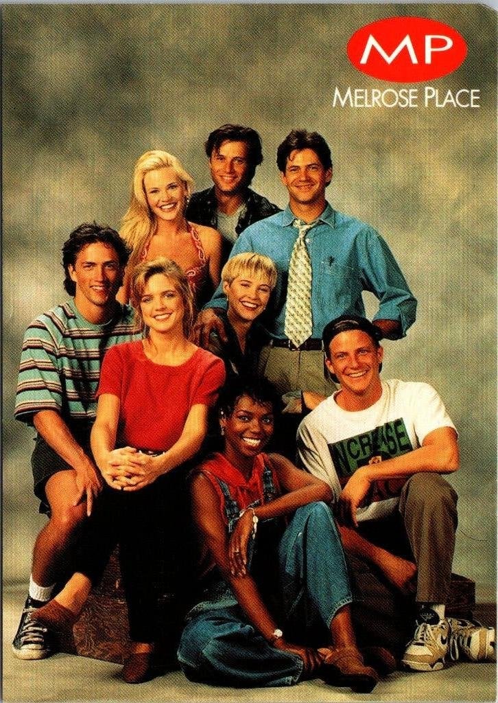 Melrose Place - 5 fotokaarten uit de jaren 90, Verzamelen, Verzenden, Tv, Zo goed als nieuw, Foto of Kaart