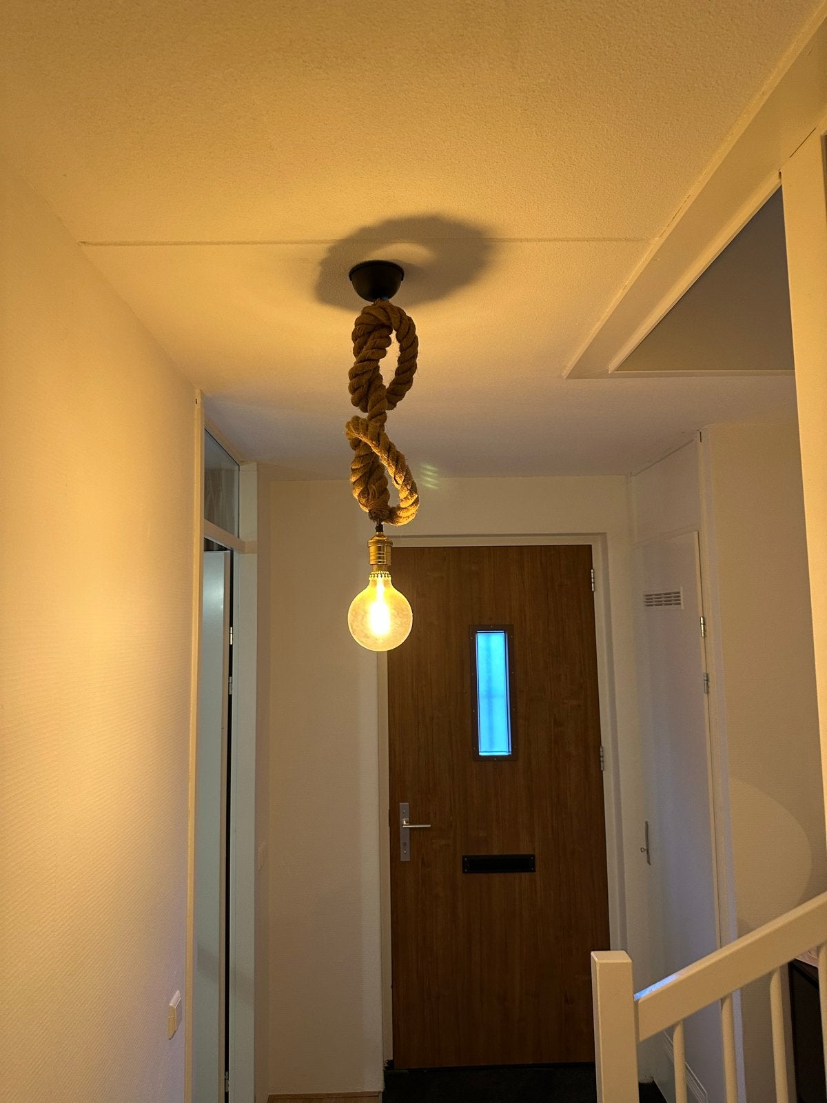 Hanglamp touw  Industriële stijl, Ophalen of Verzenden, Zo goed als nieuw, Natuurlijk materiaal, E27 (groot)