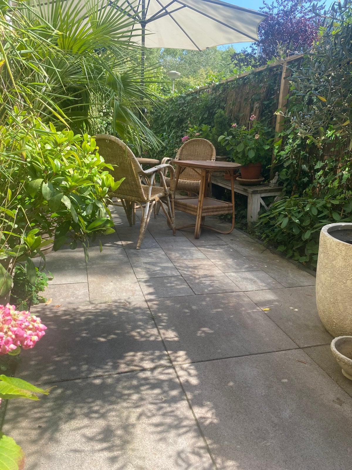 Vintage Bamboo set, 2 stoelen en 2 tafels, Gebruikt, Rotan, Bijzettafel, Tuinset