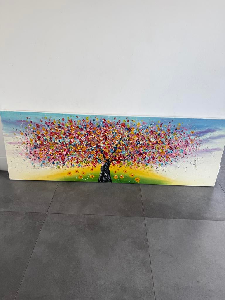 Kleurrijk Schilderij: Abstracte Boom met Bloesem, Ophalen