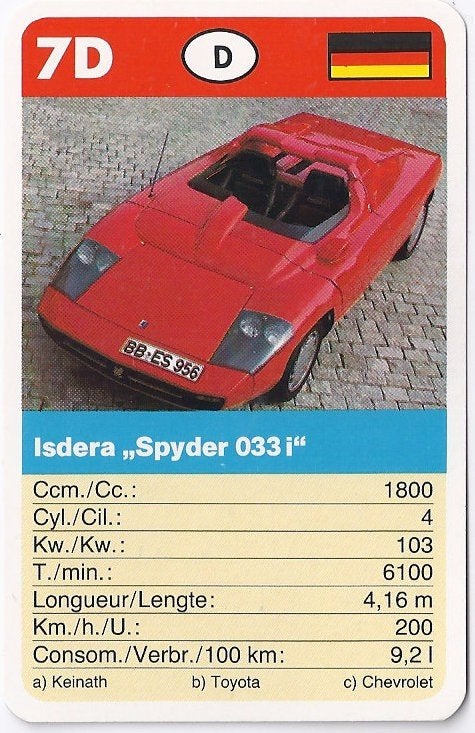 Kw2245 autokaartje 7d - isdera spyder 03, Ophalen of Verzenden, Zo goed als nieuw, Auto's