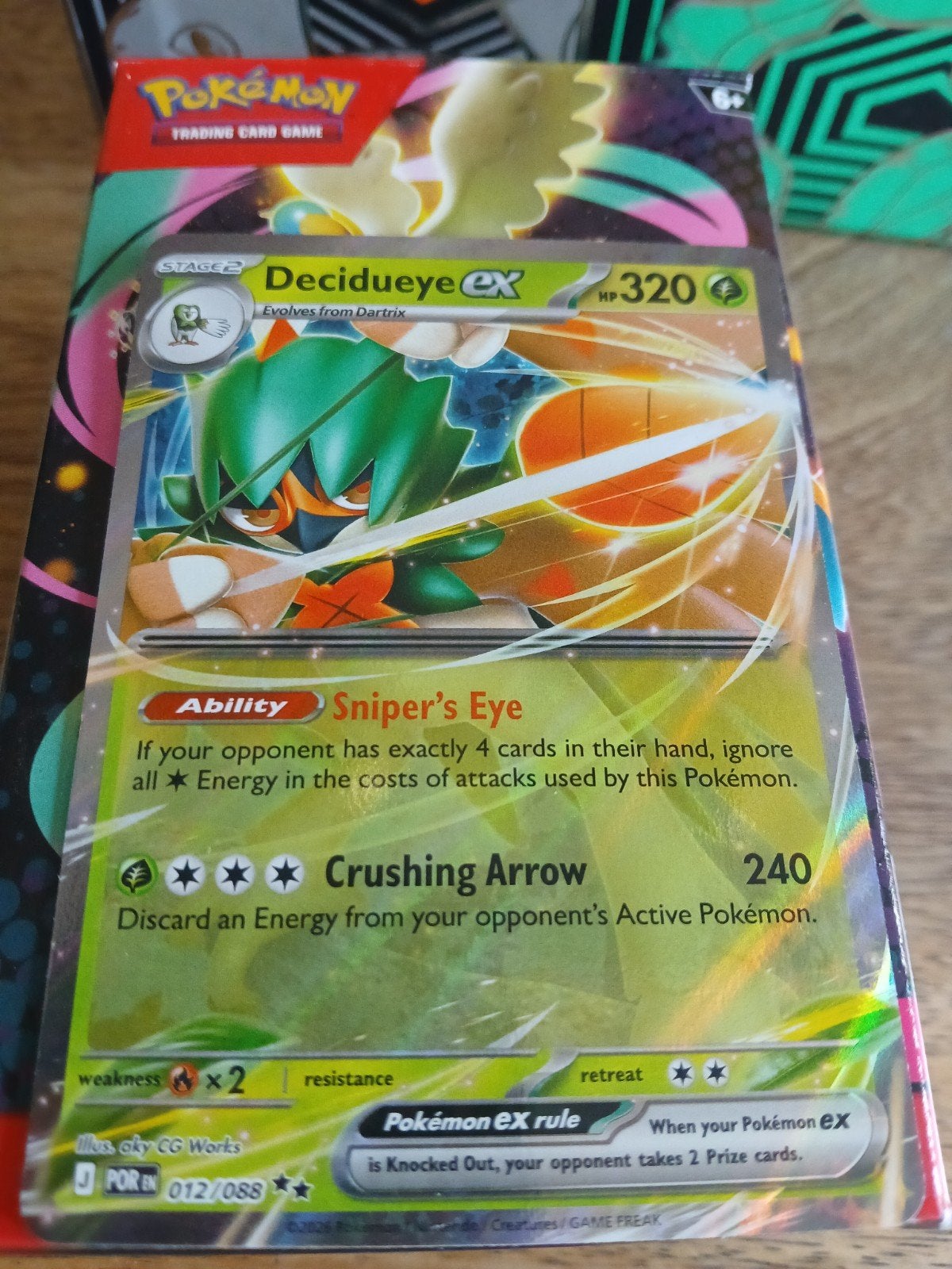 Decidueye ex 012/088 - Pokémon Kaart, Ophalen of Verzenden, Zo goed als nieuw, Losse kaart, Foil