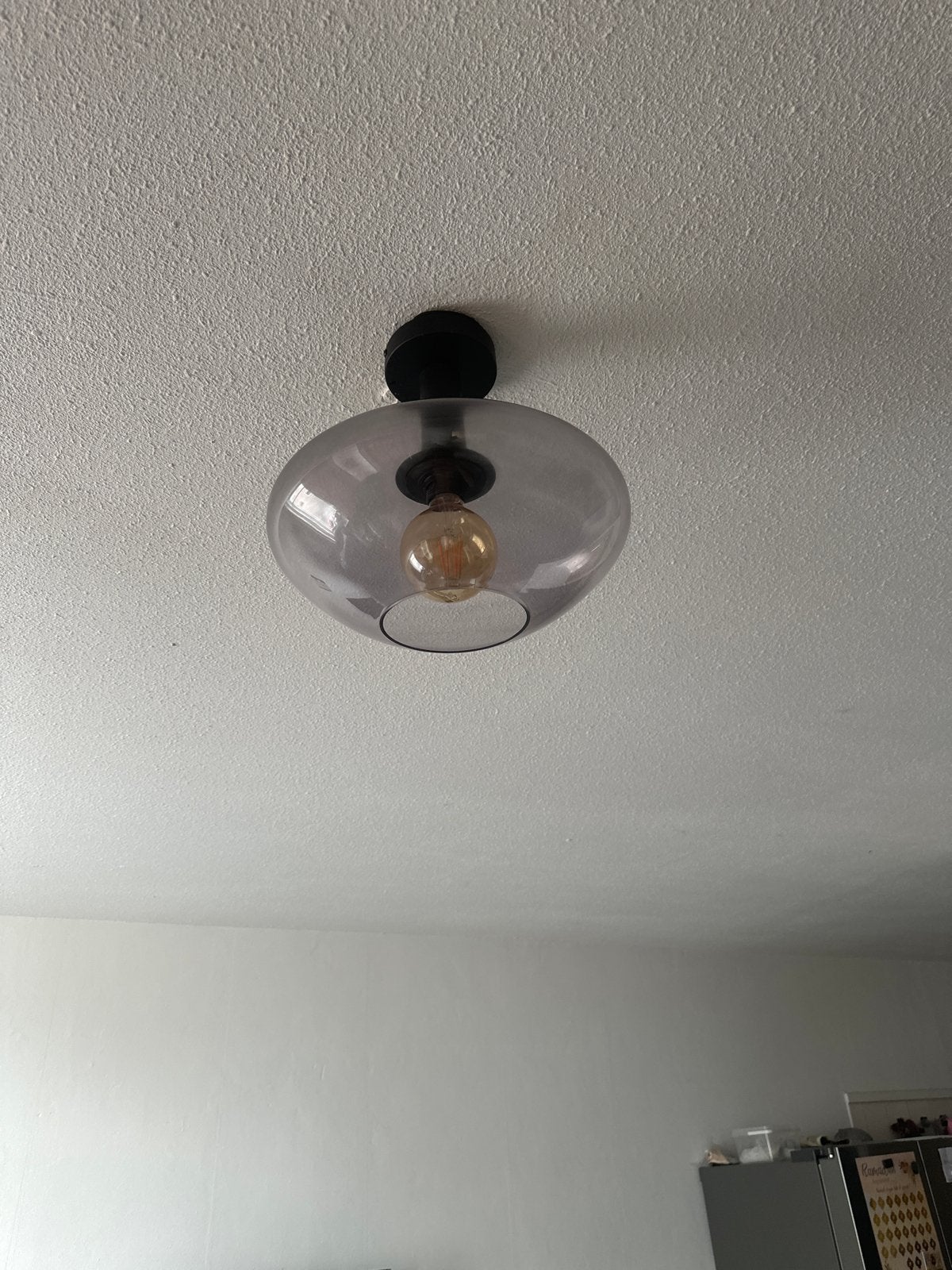 Moderne plafondlamp met glazen kap, Ophalen of Verzenden, Zo goed als nieuw, Glas