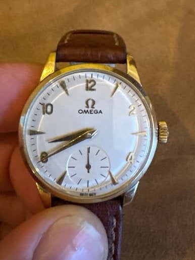 Omega cal 266 ref 2512-9, champagnekleurig goud, 1953, Ophalen, Met bandje, Polshorloge, 1930 tot 1960