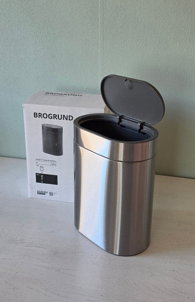 IKEA BROGRUND RVS afvalemmer 4l, Huis en Inrichting, Woonaccessoires | Prullenbakken, Ophalen, Kunststof, Zo goed als nieuw, Minder dan 10 liter