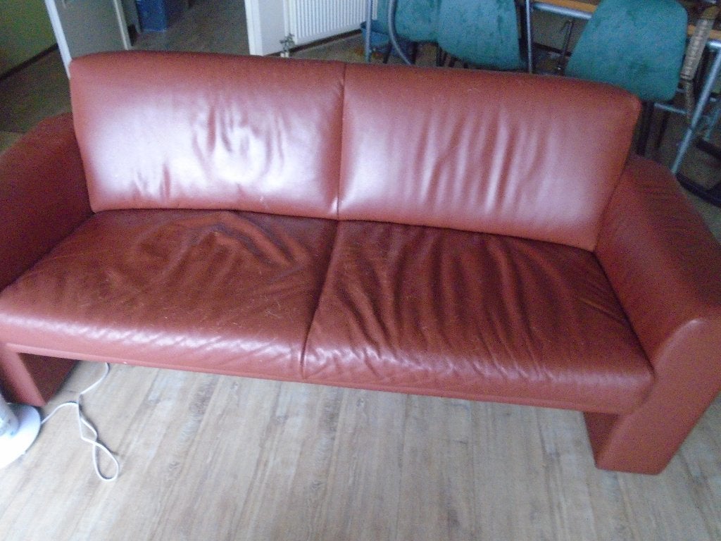 2,5 zits lederen bank, Ophalen, Gebruikt, Tweepersoons, 75 tot 100 cm