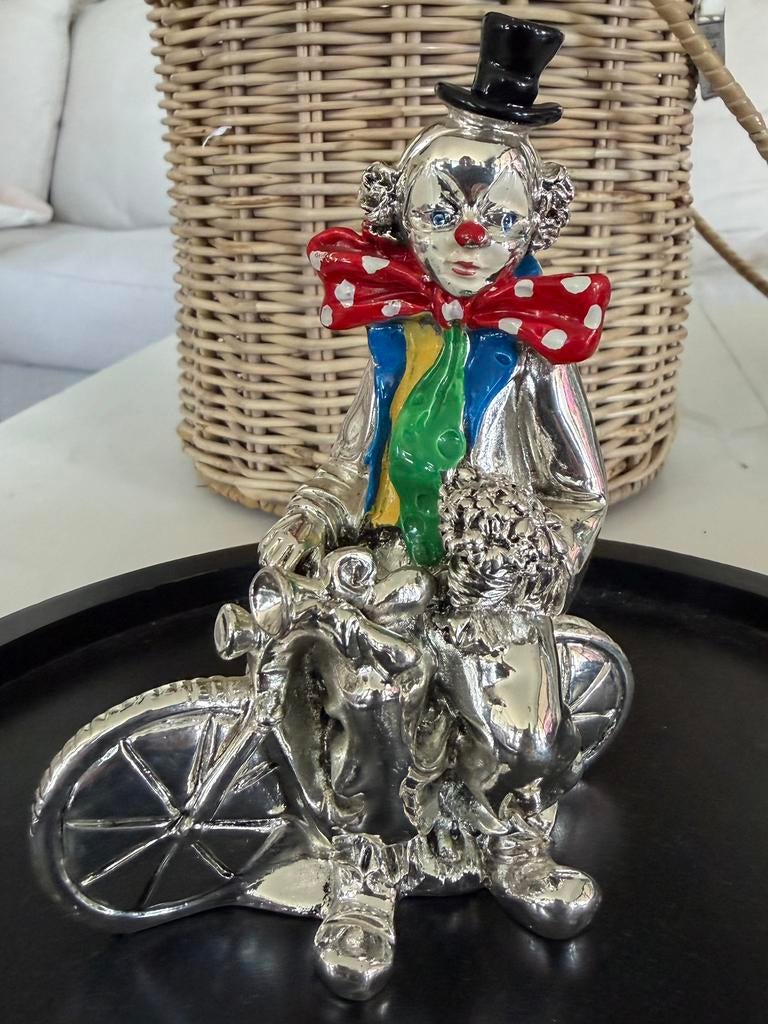 Vintage Italiaanse clown op fiets verzilv.emaille 12 cm 203g, Ophalen of Verzenden, Zo goed als nieuw